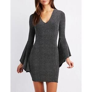 Charlotte Russe Dress Sz M Shimmery V-Neck Sexy Prom Bodycon Whimsigoth Cocktail